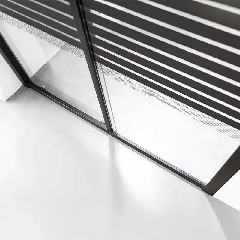 RAVONI SHOWER ENCLOSURE SRS0722-LA26B-120 MATTE BLACK ALUMINUM 1PC FIXED GLASS AND 1PC SLIDING GLASS DOOR PRINTED LINES
